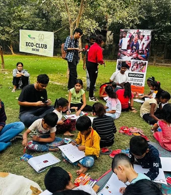 Environmental activity with children and volunteers