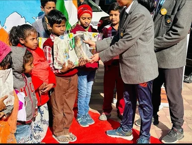Stationery distribution during school visit